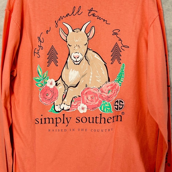 Simply Southern Large Just A Small Town Girl Goat Long Sleeve T-Shirt - Picture 1 of 7